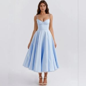 NEW Almond Muse Selene Madamoiselle Bustier Midi Dress in Baby Blue Size XS